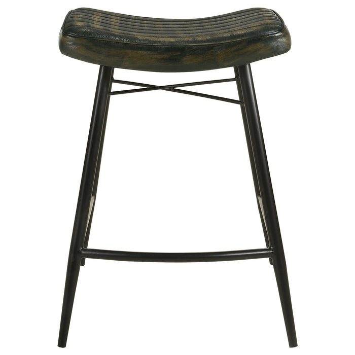 Coaster Bayu Leather Upholstered Saddle Seat Backless Bar Stool Antique Espresso and Black (Set of 2) Counter Height