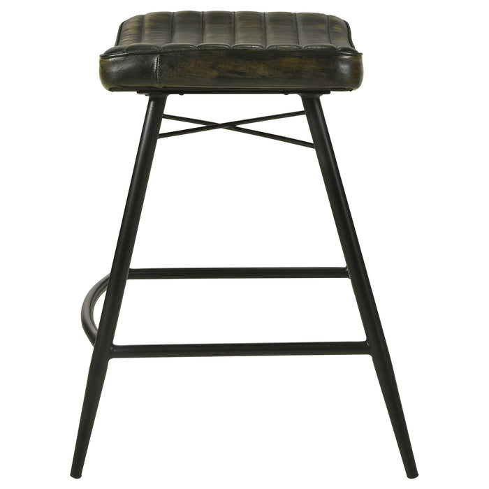 Coaster Bayu Leather Upholstered Saddle Seat Backless Bar Stool Antique Espresso and Black (Set of 2) Counter Height