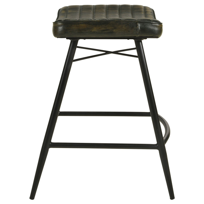 Coaster Bayu Leather Upholstered Saddle Seat Backless Bar Stool Antique Espresso and Black (Set of 2) Counter Height