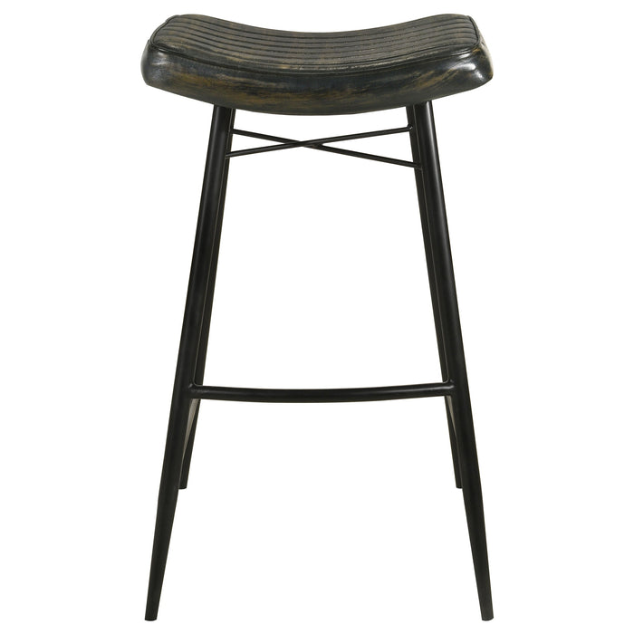 Coaster Bayu Leather Upholstered Saddle Seat Backless Bar Stool Antique Espresso and Black (Set of 2) Counter Height