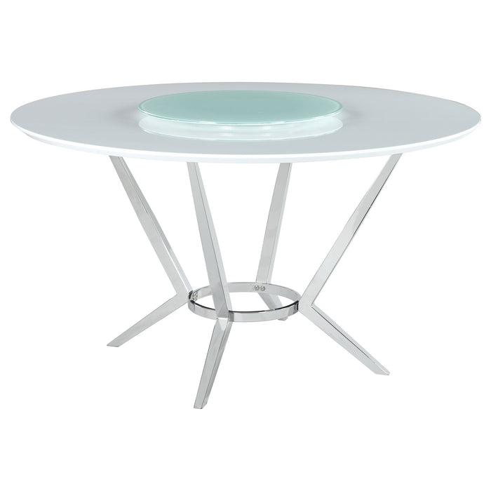 Coaster Abby Round Dining Table with Lazy Susan White and Chrome Default Title