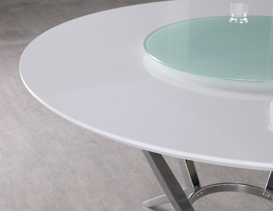 Coaster Abby Round Dining Table with Lazy Susan White and Chrome Default Title