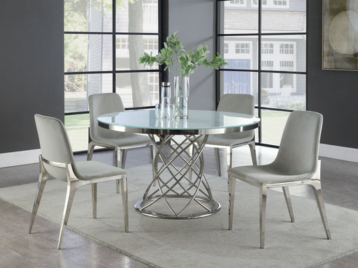 Coaster Irene Round Glass Top Dining Set White and Chrome Default Title