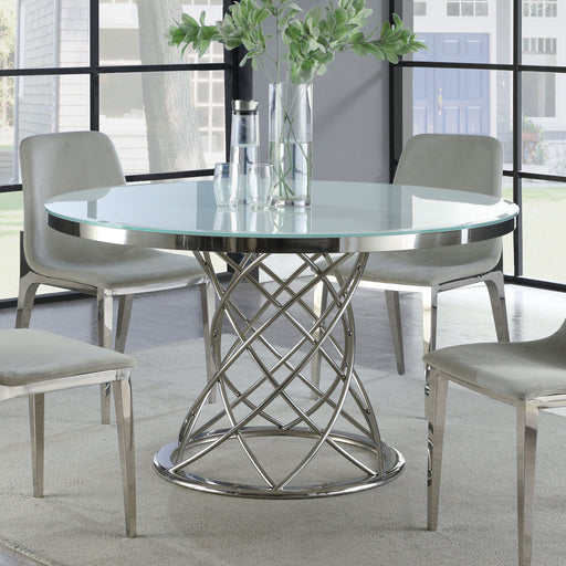 Coaster Irene Round Glass Top Dining Table White and Chrome Default Title