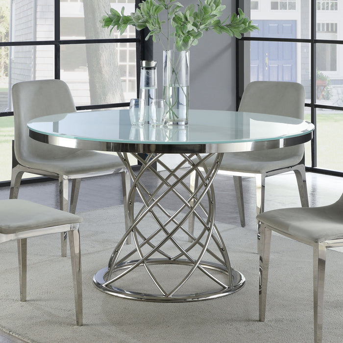 Coaster Irene Round Glass Top Dining Table White and Chrome Default Title