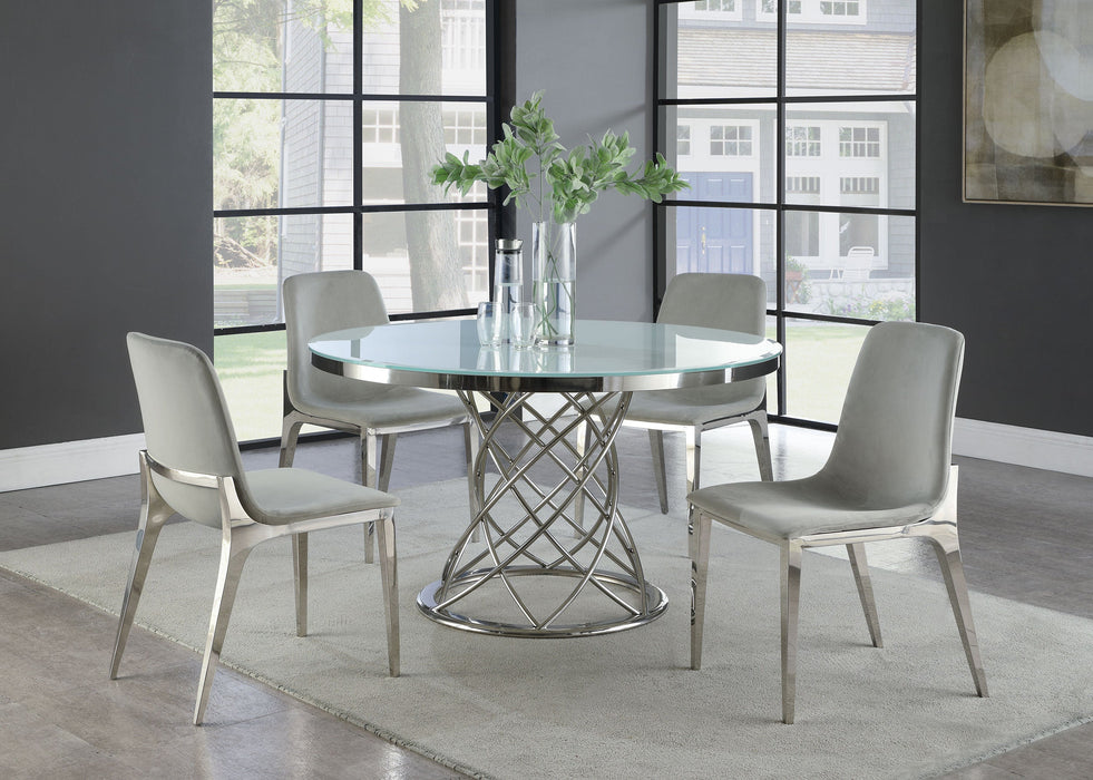 Coaster Irene Round Glass Top Dining Table White and Chrome Default Title