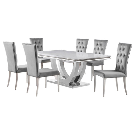 Coaster Kerwin Dining Room Set White and Chrome Grey Set of 7