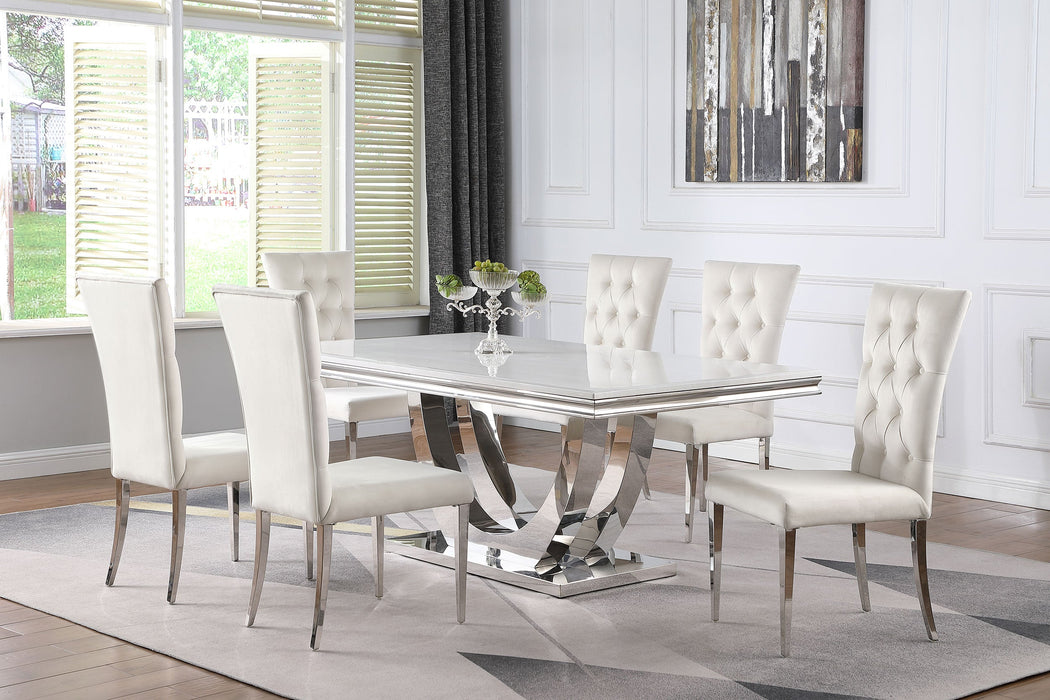 Coaster Kerwin Dining Room Set White and Chrome Grey Set of 7