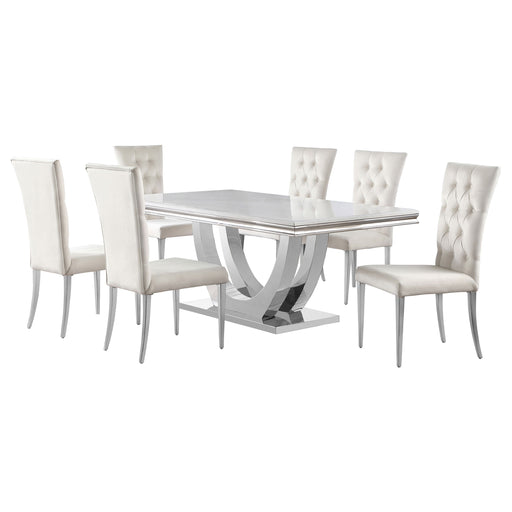Coaster Kerwin Dining Room Set White and Chrome White Set of 7