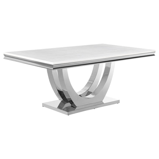 Coaster Kerwin Rectangle Faux Marble Top Dining Table White and Chrome Default Title