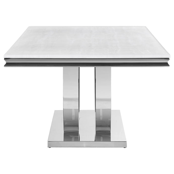 Coaster Kerwin Rectangle Faux Marble Top Dining Table White and Chrome Default Title