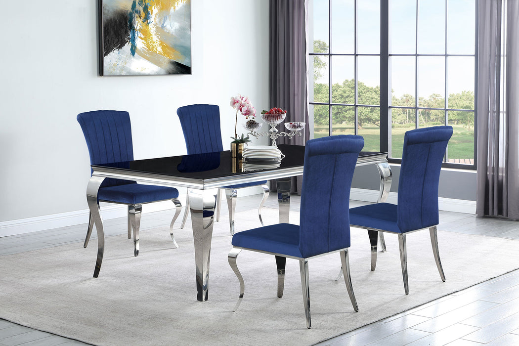 Coaster Carone 81" Rectangular Dining Set Black and Chrome Blue