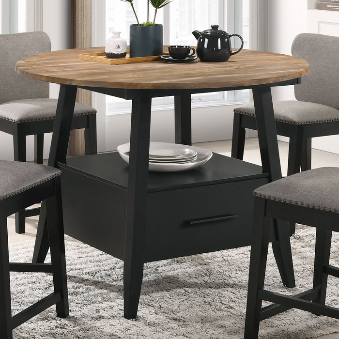 Gibson 1-drawer Round Counter Height Table Yukon Oak and Black