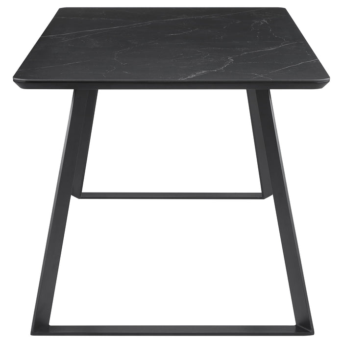 Coaster Smith Rectangle Ceramic Top Dining Table Black and Gunmetal Default Title