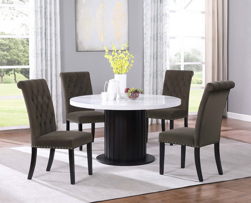 Coaster Sherry Round Dining Set with Grey Fabric Chairs Beige