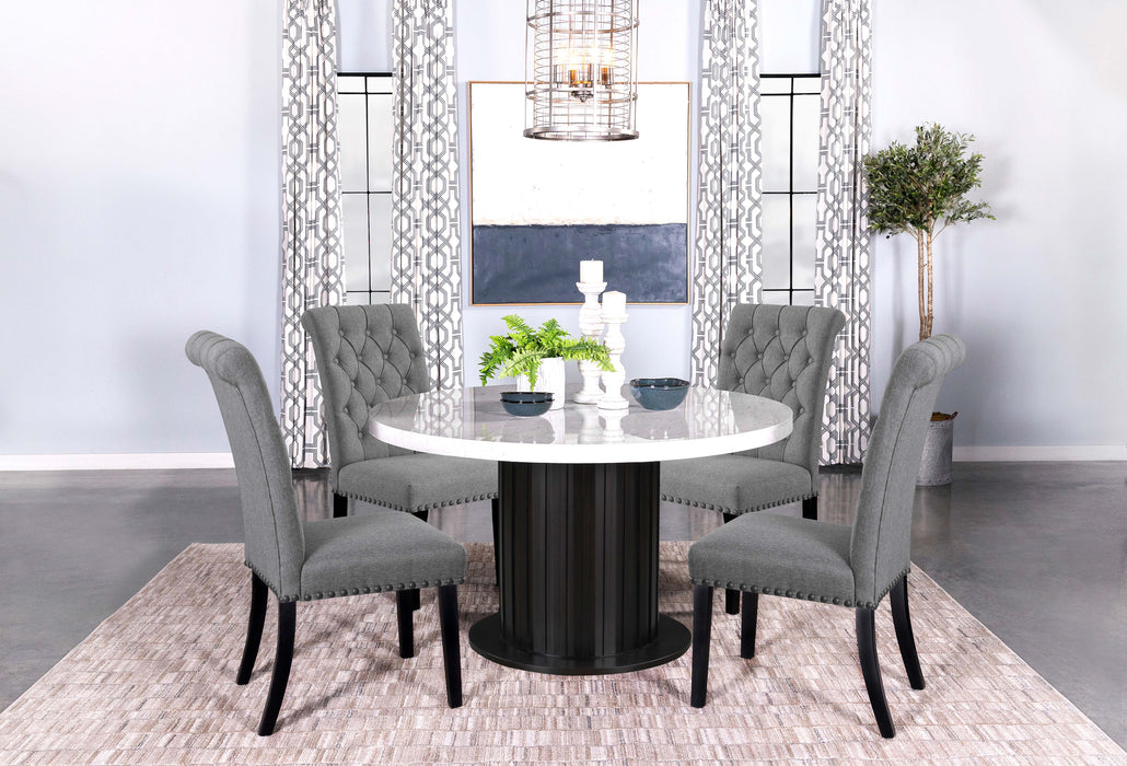 Coaster Sherry Round Dining Set with Grey Fabric Chairs Beige