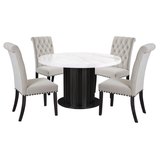 Coaster Sherry Round Dining Set with Grey Fabric Chairs Sand
