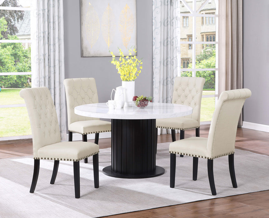 Coaster Sherry Round Dining Set with Grey Fabric Chairs Beige