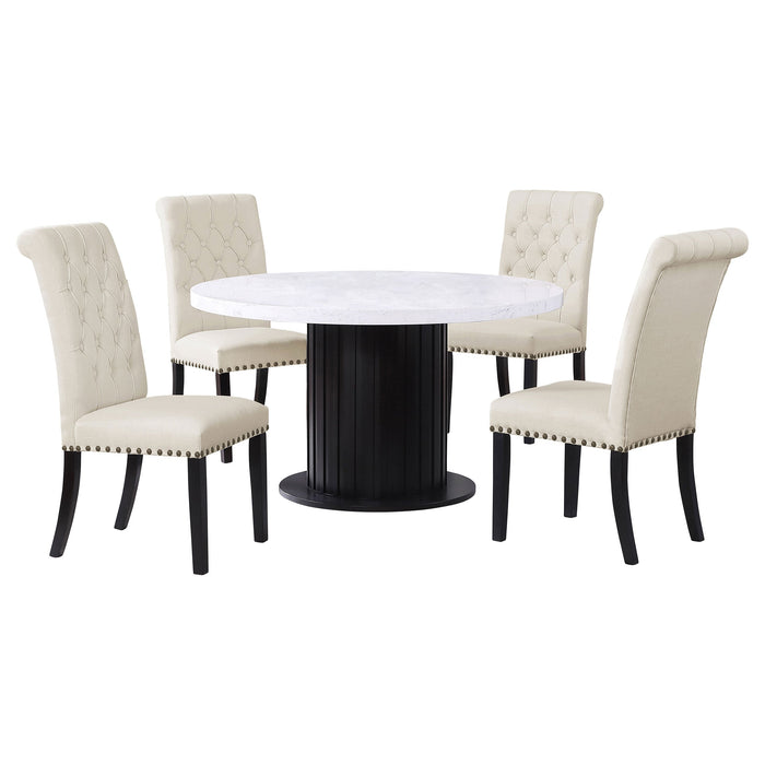 Coaster Sherry Round Dining Set with Grey Fabric Chairs Beige