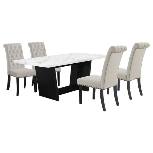 Coaster Sherry Rectangular Marble Top Dining Set Sand and White Set of 5