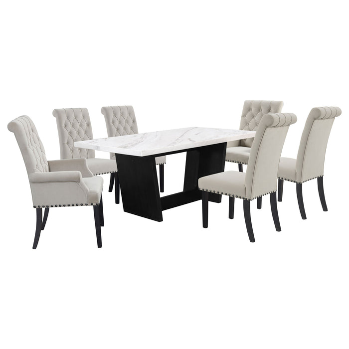 Coaster Sherry Rectangular Marble Top Dining Set Sand and White Set of 7