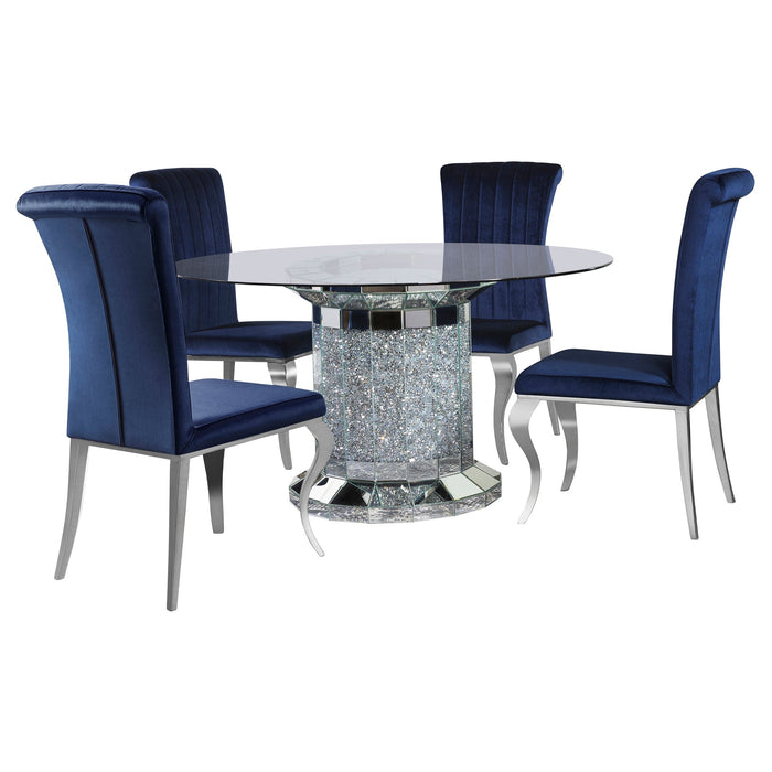 Coaster Ellie Cylinder Pedestal Dining Room Set Mirror and Black Blue