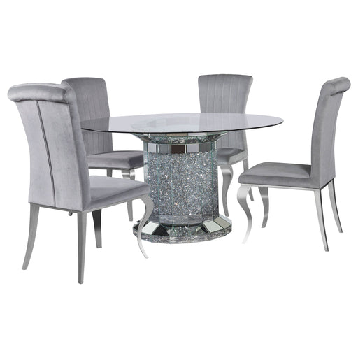 Coaster Ellie Cylinder Pedestal Dining Room Set Mirror and Black Grey