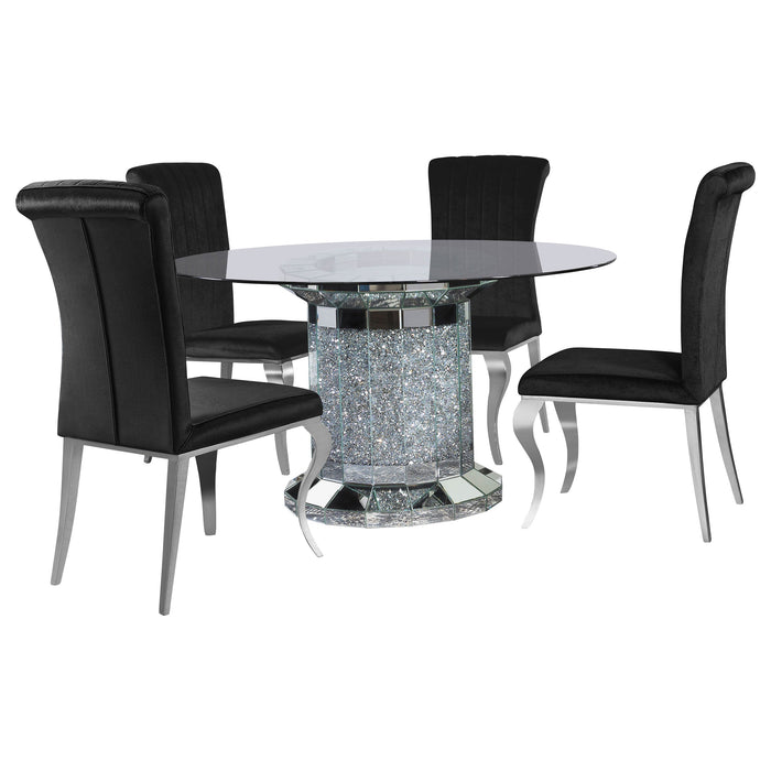 Coaster Ellie Cylinder Pedestal Dining Room Set Mirror and Black Black