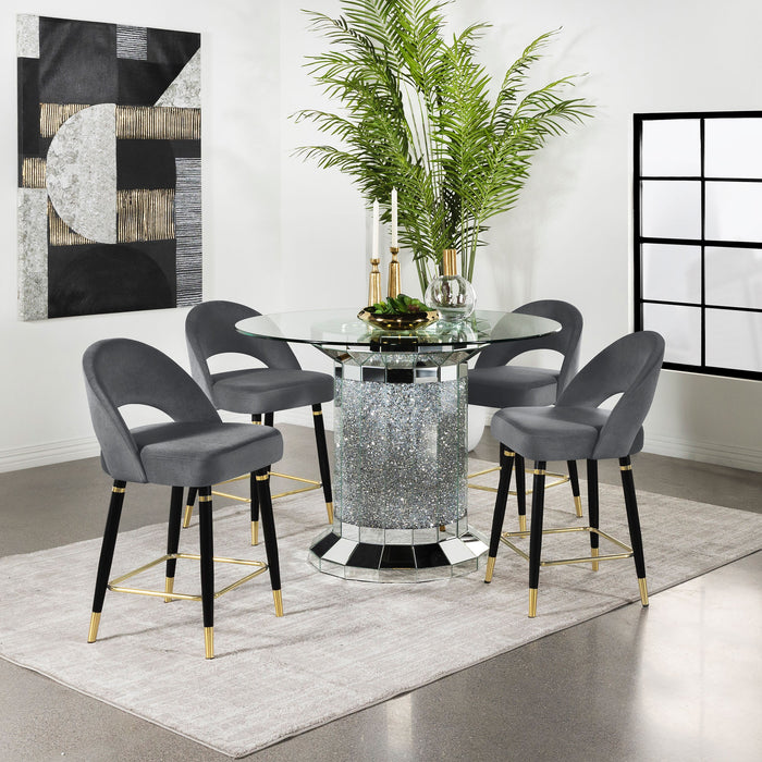 Coaster Ellie Pedestal Counter Height Dining Room Set Mirror and Black Grey