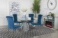 Coaster Quinn Hexagon Pedestal Dining Room Set Mirror and Black Blue