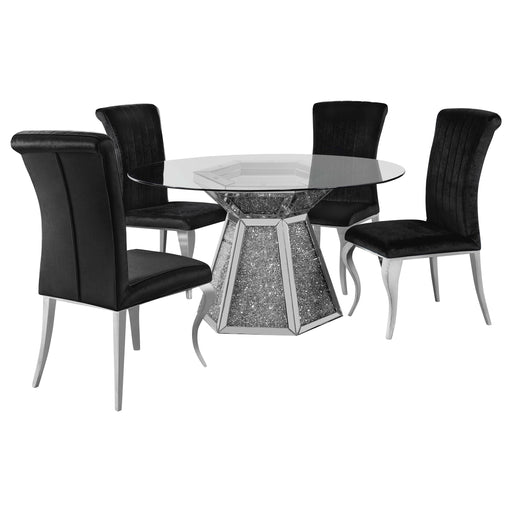 Coaster Quinn Hexagon Pedestal Dining Room Set Mirror and Black Black