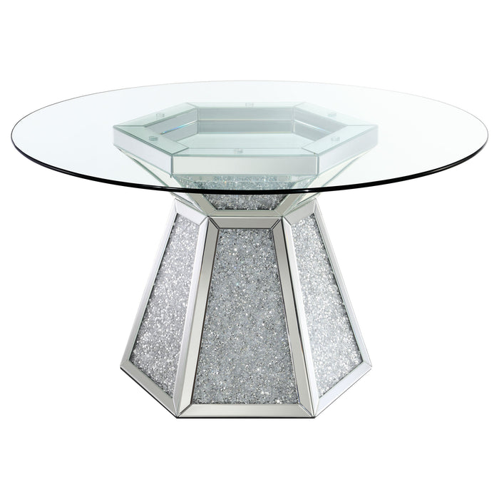 Coaster Quinn Hexagon Pedestal Glass Top Dining Table Mirror Default Title