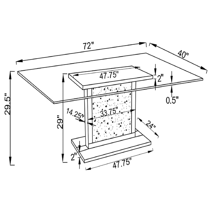 Coaster Marilyn Pedestal Rectangle Glass Top Dining Table Mirror Default Title