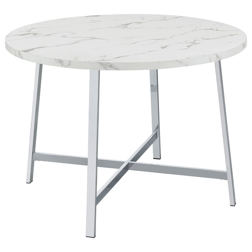 Coaster Alcott Round Faux Carrara Marble Top Dining Table Chrome Default Title