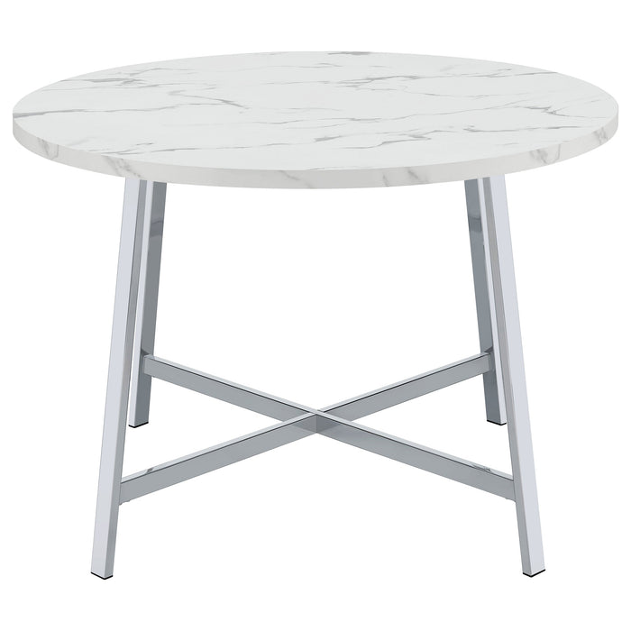 Coaster Alcott Round Faux Carrara Marble Top Dining Table Chrome Default Title