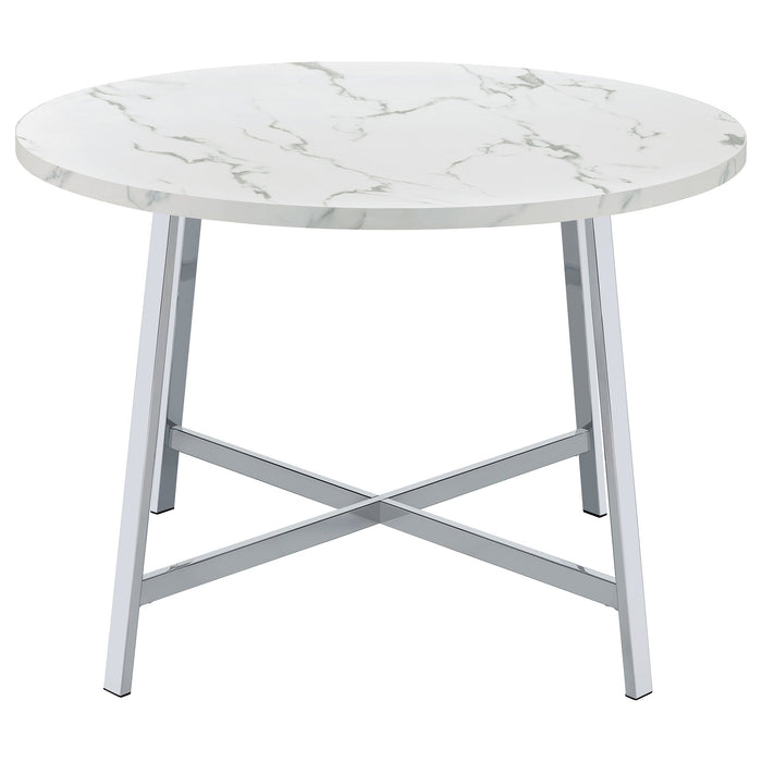 Coaster Alcott Round Faux Carrara Marble Top Dining Table Chrome Default Title