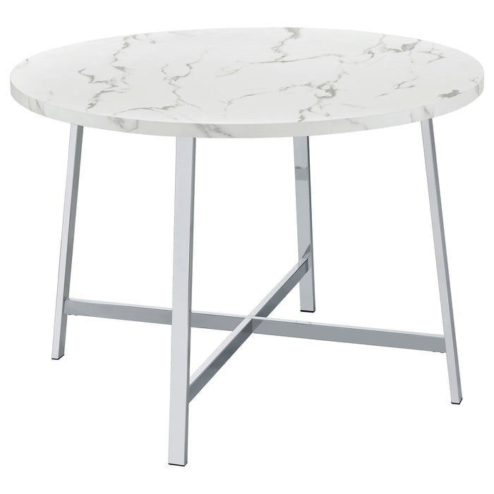 Coaster Alcott Round Faux Carrara Marble Top Dining Table Chrome Default Title