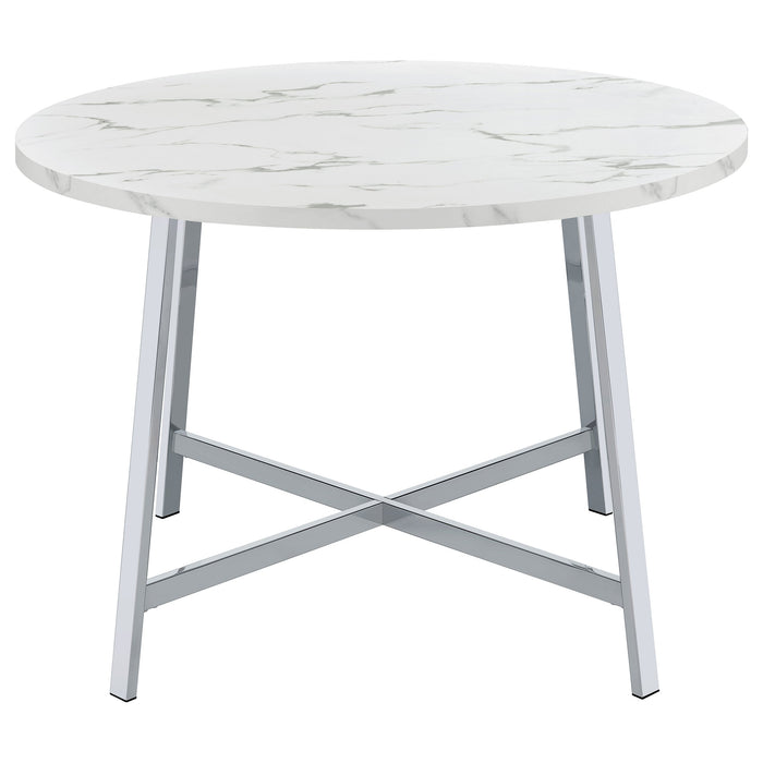 Coaster Alcott Round Faux Carrara Marble Top Dining Table Chrome Default Title