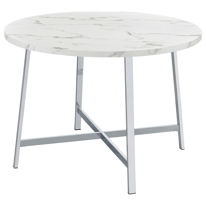 Coaster Alcott Round Faux Carrara Marble Top Dining Table Chrome Default Title