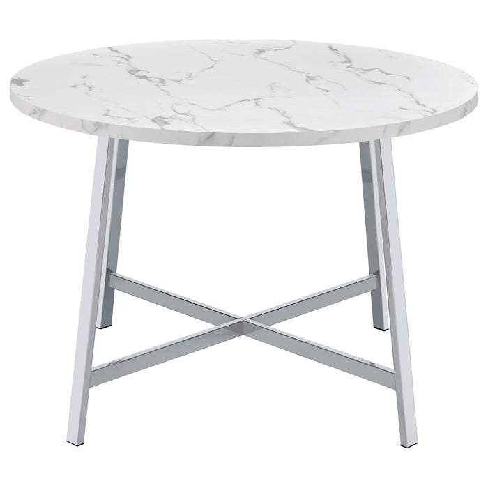 Coaster Alcott Round Faux Carrara Marble Top Dining Table Chrome Default Title