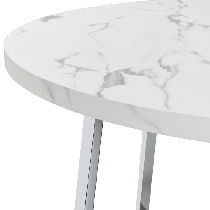 Coaster Alcott Round Faux Carrara Marble Top Dining Table Chrome Default Title