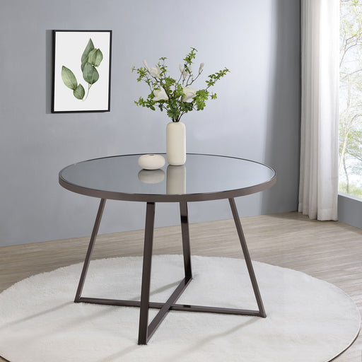 Coaster Jillian Round Dining Table with Tempered Mirror Top Black Nickel Default Title