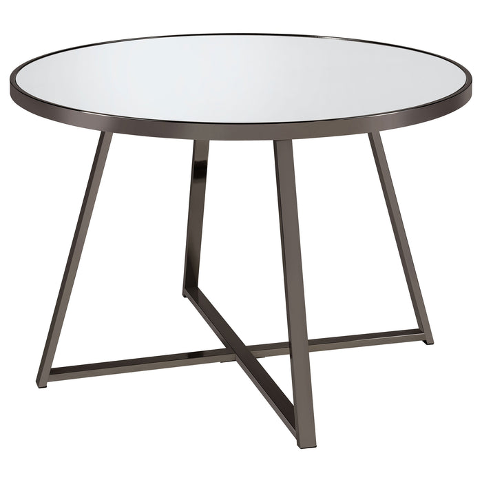 Coaster Jillian Round Dining Table with Tempered Mirror Top Black Nickel Default Title