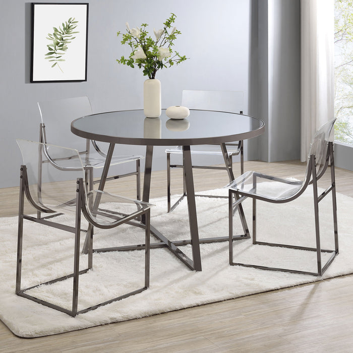 Coaster Jillian Round Dining Table with Tempered Mirror Top Black Nickel Default Title