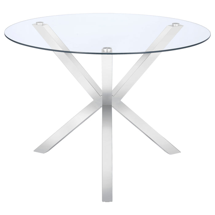 Coaster Vance Glass Top Dining Table with X-cross Base Chrome Default Title