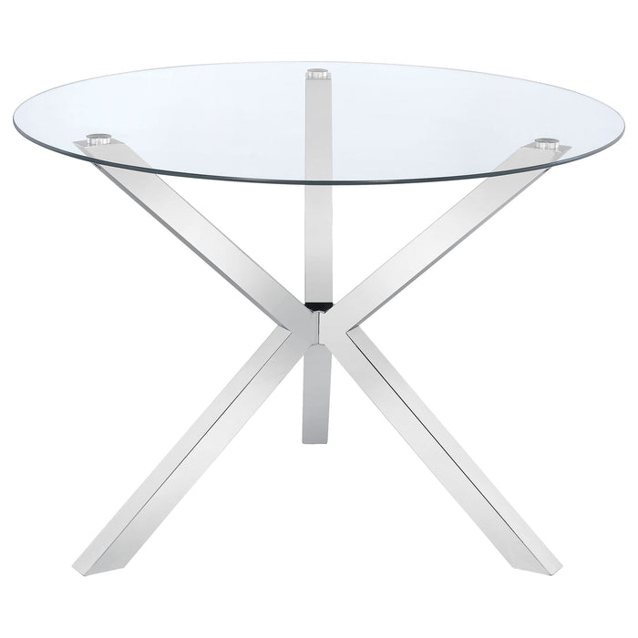 Coaster Vance Glass Top Dining Table with X-cross Base Chrome Default Title