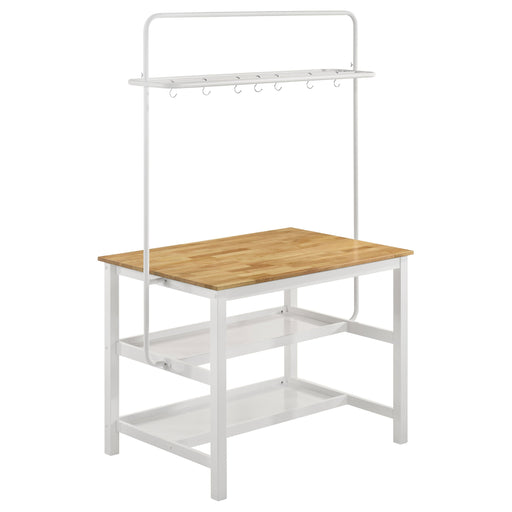 Coaster Hollis Kitchen Island Counter Height Table with Pot Rack Brown and White Default Title