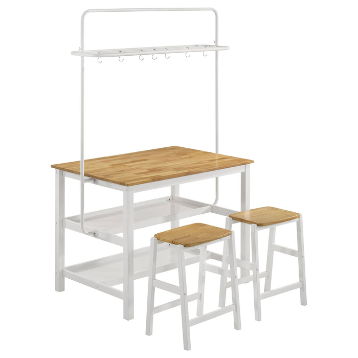 Coaster Hollis Kitchen Island Counter Height Table with Pot Rack Brown and White Default Title