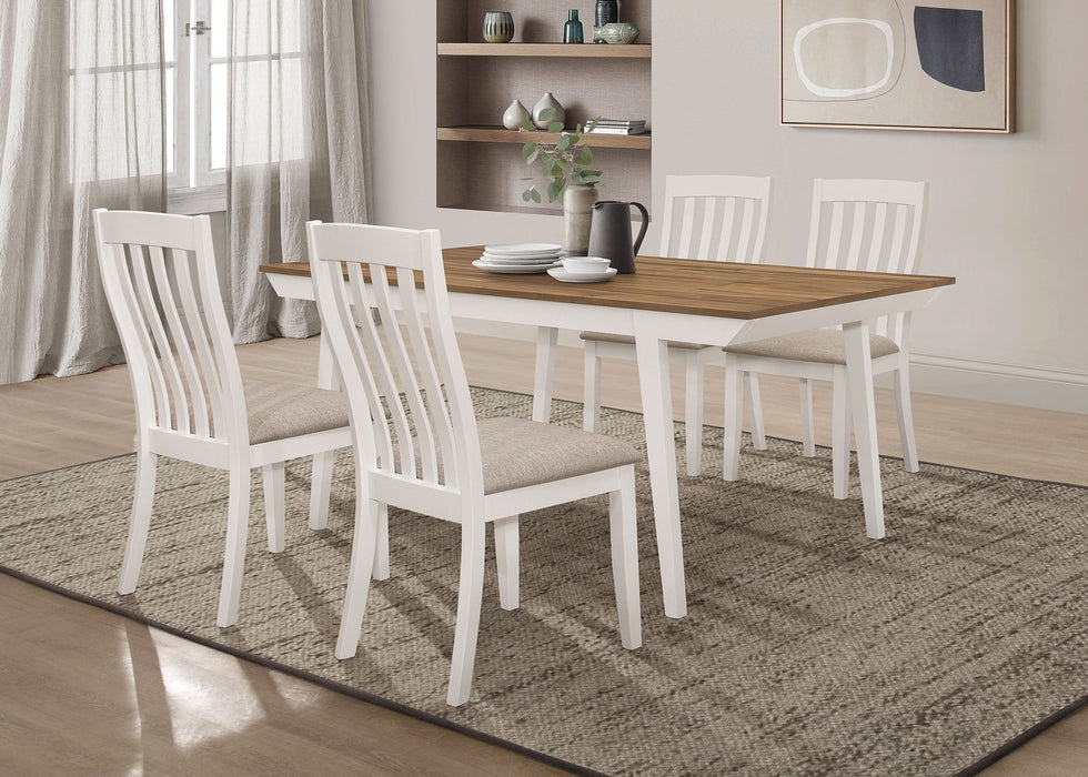 Coaster Nogales Rectangular Dining Table Set Natural Acacia and Off White Set of 5