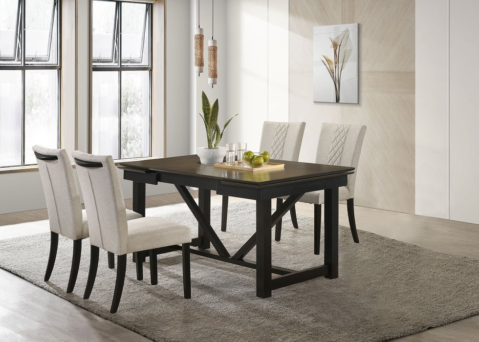 Coaster Malia Rectangular Dining Table Set with Refractory Extension Leaf Beige and Black Set of 7